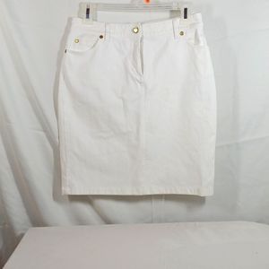 White stretchy denim 18" long skirt by J McLaughlin
